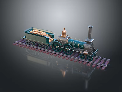 Vintage Steam Train Model With Green Locomotive And Yellow Cargo Car On Tracks 3d model