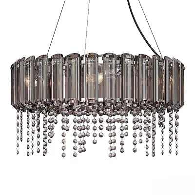 Elegant Modern Crystal Chandelier With Cylindrical Glass Tubes And Dangling Beads 3d model