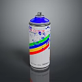 Colorful Household Spray Can With Blue Cap And Rainbow Stripes Design