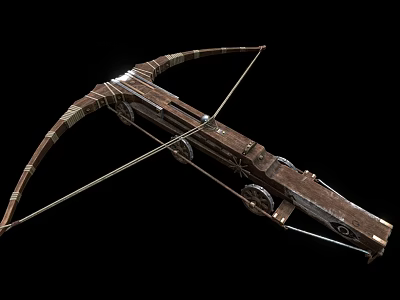 Vintage Medieval Wooden Crossbow Weapon Featuring Metal Parts And Classic Design 3d model