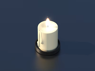 Burning White Candle With Melting Wax On Black Base For Home Decoration 3d model