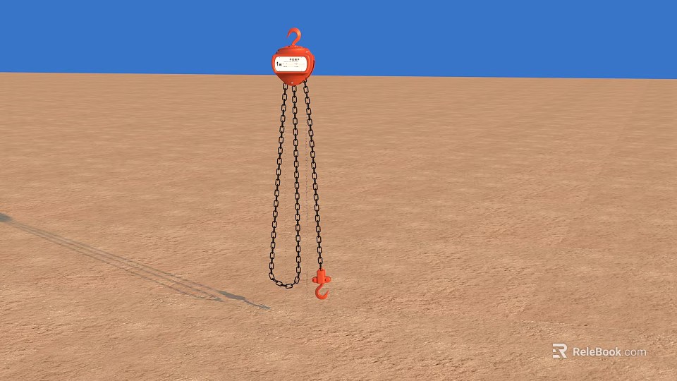 Orange Chain Hoist Industrial Equipment Featuring Hanging Chain And Hook 3d model 