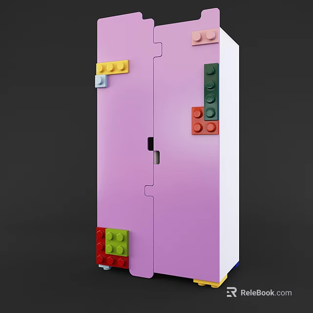 Colorful Building Blocks Decorated Pink And White Cabinet With Assorted Bricks Design 3d model 