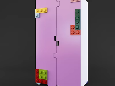 Colorful Building Blocks Decorated Pink And White Cabinet With Assorted Bricks Design 3d model