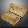 Antique Open Book With Yellowed Vintage Pages And Red Seal Stamp Handwritten Text
