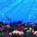 Aquatic Animals Swimming In Underwater Ecosystem With Colorful Corals And Marine Plants