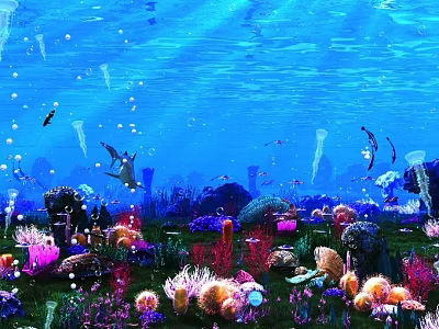 Submarine World Fish Swarm Jellyfish Submarine Organics Seawater 3d model