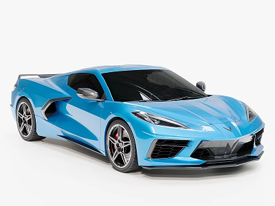 Blue Corvette Sports Car Showcasing Sleek Design Black Wheels and Red Brake Calipers 3d model