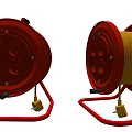 Industrial Red Cable Reels With Metal Stand Socket Outlets And Yellow Cable 3d model
