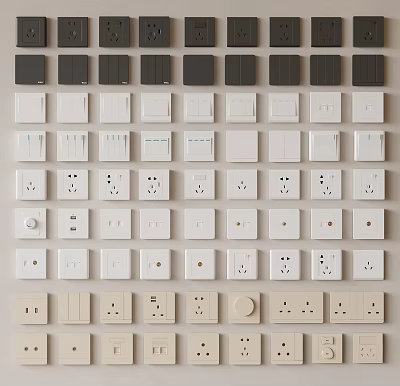 Different Types Of Switch And Socket Panels 3d model