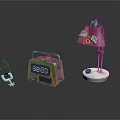 Colorful Vintage Electronic Devices With Radio Alarm Clock And Table Lamp