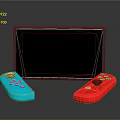 Modern Portable Game Console With Tablet Display And Blue Red Controllers