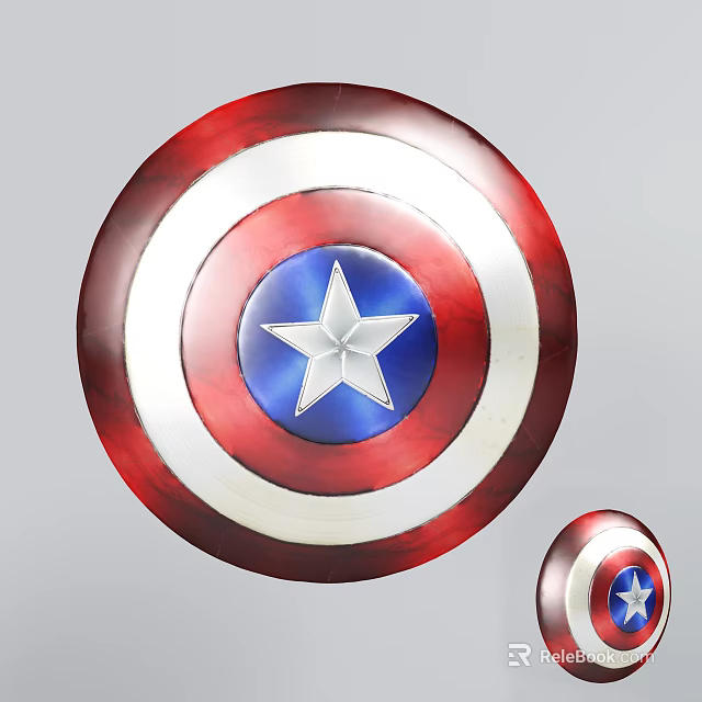 Round Metallic Red White Blue Shield Weapon With Classic Star Emblem Design 3d model 
