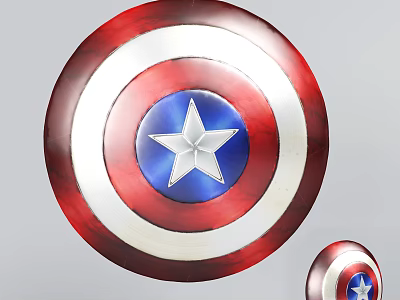 Round Metallic Red White Blue Shield Weapon With Classic Star Emblem Design 3d model