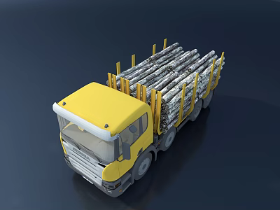 Yellow Truck Carrying Logs With Yellow Supports On The Bed 3d model