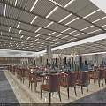 Luxurious Modern Restaurant Interior Design With Marble Pillars And Comfortable Orange Upholstered Dining Chairs