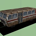 Rusty Old Brown Bus Exterior With Red Stripes And Square Windows 3d model