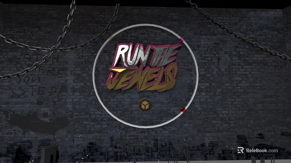 Art Installation With Run The Jewels In Circular Frame Chains And Brick Wall Background 3d model 