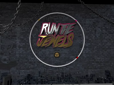 Art Installation With Run The Jewels In Circular Frame Chains And Brick Wall Background 3d model
