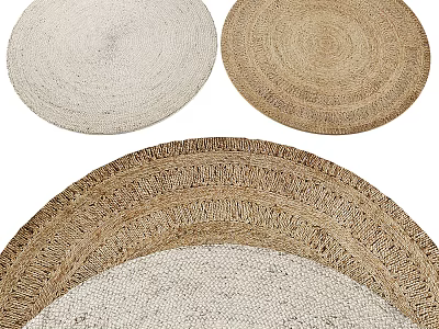 Stylish Round Woven Rugs in Natural Tones with Textured Design Details 3d model