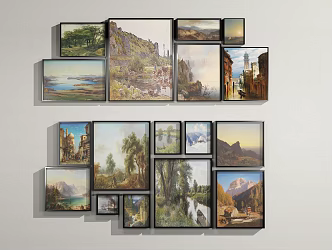 Modern oil painting landscape hanging painting combination 3d model