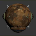 Vintage Copper Spherical Weapon With Metal Stand Riveted Details And Circular Windows