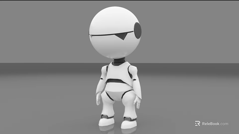 Smart Robot With White Body Round Head Black Circular Eye And Standing Posture 3d model 
