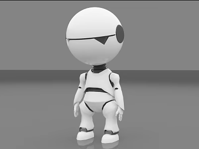 Smart Robot With White Body Round Head Black Circular Eye And Standing Posture 3d model