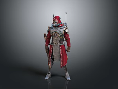 Game and Movie Character in Red Cape and Silver Armor with Ornate Spiked Helmet 3d model