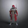 Game and Movie Character in Red Cape and Silver Armor with Ornate Spiked Helmet