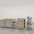 Stainless Steel Kitchen Appliances Including Refrigerated Counter Oven And Mixer With Baking Bread