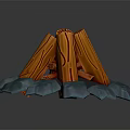 Campfire Scene Composition With Wooden Logs Burning Flames And Blue Stones Base