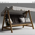 Wooden Frame Swing Chair With White Canopy Dark Seat And Light Cushions