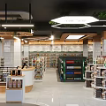 Modern Spacious Supermarket Interior With Shelves Full Of Products Checkout Counter And Bright Lighting