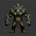 Green Rock Spiked Monster Character With Fanged Face Blue Eyes And Muscular Build