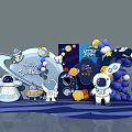 Space Theme Photo Spot With Astronaut Rocket Planets Balloons And Clouds 3d model