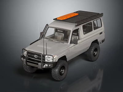 Silver Grey Off-road Vehicle With Roof Rack Orange Light Front Grille And Off-road Tires 3d model