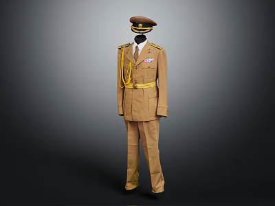 Classic Brown Military Uniform Full Set With Cap Belt And Decorative Medals 3d model