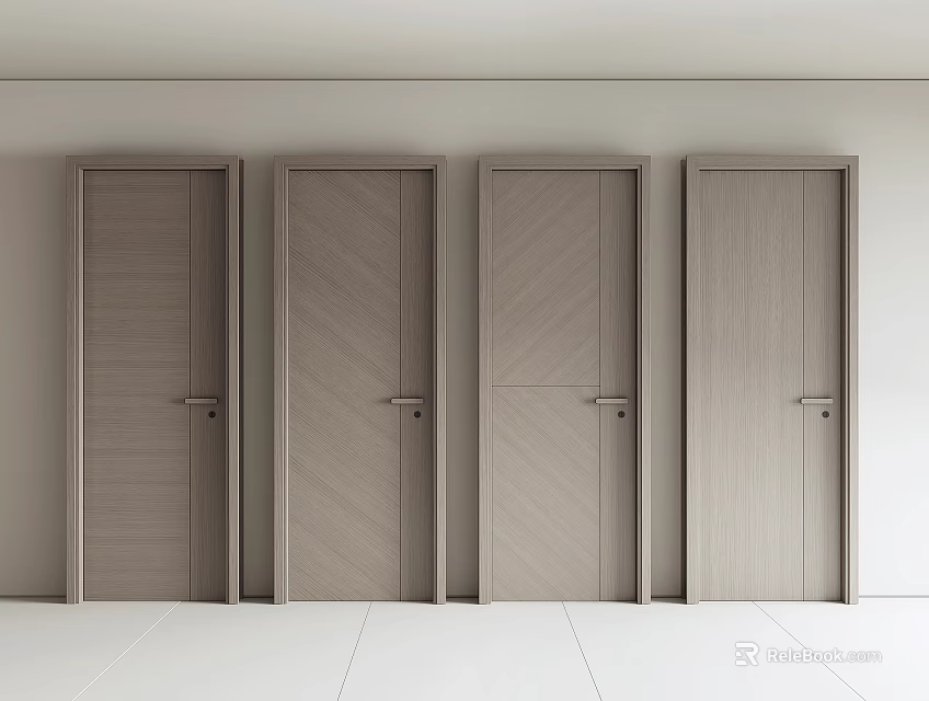 Modern Gray Hinged Doors With Wooden Texture For Home Interior Design 3d model