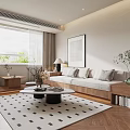 Modern Living Dining Room Interior With Open Layout Marble Counter And White Cabinets