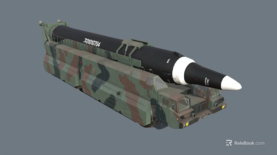 ZOMBIEA Tactical Missile Weapon Mounted on Camouflage Military Transport Vehicle 3d model