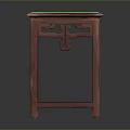 Traditional Carved Wooden Stool with Green Square Top and Decorative Legs