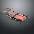 Stag Beetle With Red And Dark Shell And Long Antlers On Dark Background