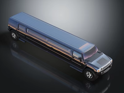 Dark Colored Hummer Limousine With Shiny Exterior And Long Body Design 3d model