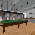 Billiard Room Interior Design With Green Felt Table Chairs And Pendant Lights