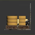 Rustic Stone Wall Fireplace With Bright Burning Flames And Stacked Cheese Blocks 3d model