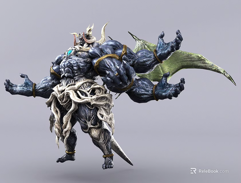Game and Movie Character With Multiple Arms Muscular Body Green Cape and Ornamental Armor 3d model 