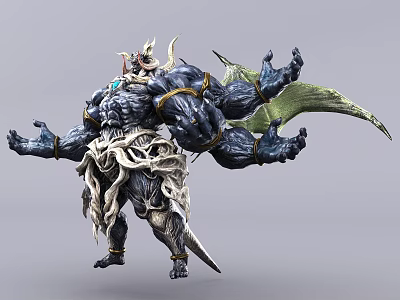 Game and Movie Character With Multiple Arms Muscular Body Green Cape and Ornamental Armor 3d model