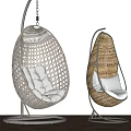 Modern Woven Hanging Chairs With White Cushions And Metal Stands For Indoor Use