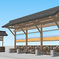 Traditional Wooden Billboard With Tile Roof Stone Wall Benches And Three Landscape Screens